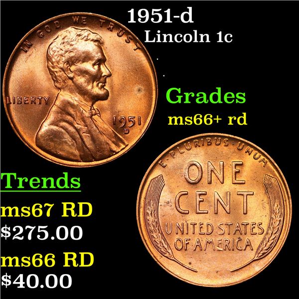 1951-d Lincoln Cent 1c Grades GEM++ RD