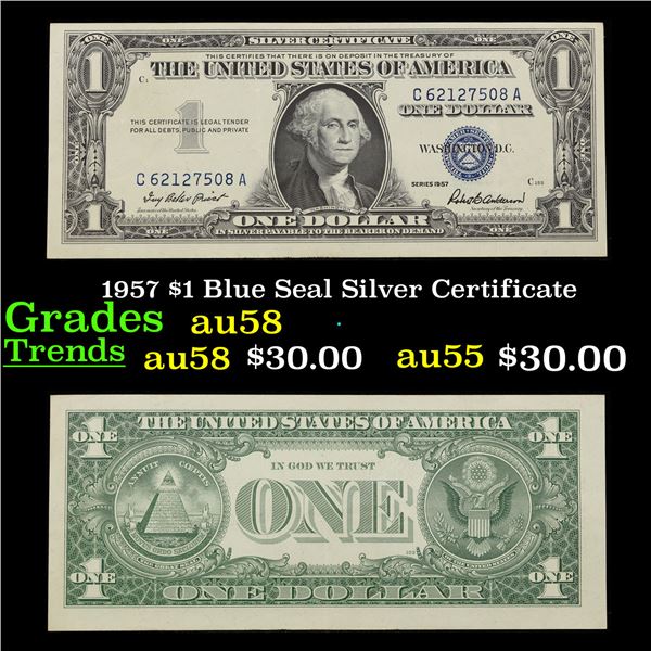 1957 $1 Blue Seal Silver Certificate Grades Choice AU/BU Slider