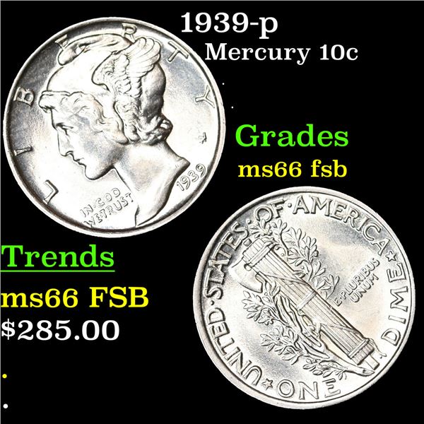 1939-p Mercury Dime 10c Grades GEM+ FSB