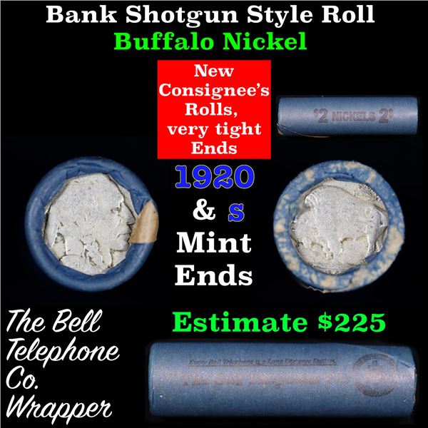 Buffalo Nickel Shotgun Roll in Old Bank Style 'Bell Telephone'  Wrapper 1920 & S Mint Ends