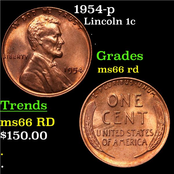 1954-p Lincoln Cent 1c Grades GEM+ Unc RD