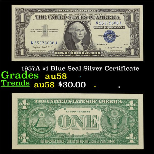 1957A $1 Blue Seal Silver Certificate Grades Choice AU/BU Slider