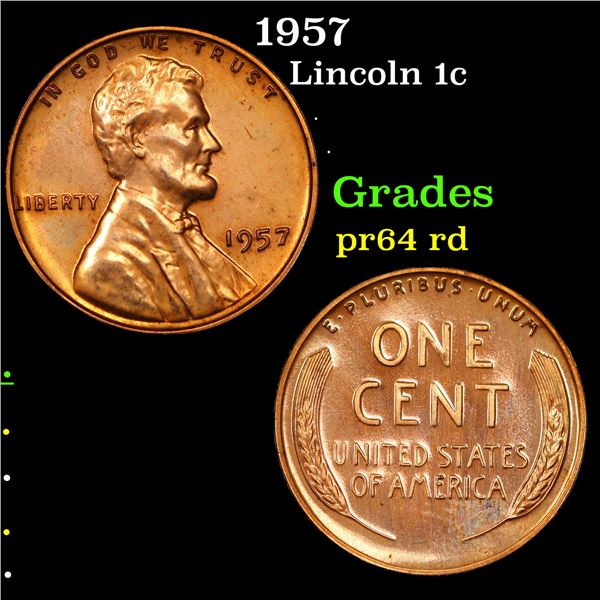 Proof 1957 Lincoln Cent 1c Grades Choice Proof Red
