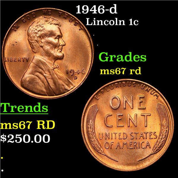 1946-d Lincoln Cent 1c Grades GEM++ Unc RD