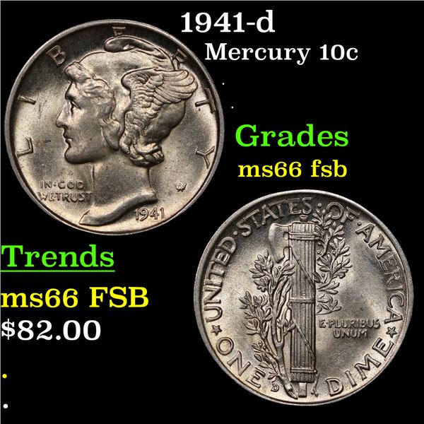 1941-d Mercury Dime 10c Grades GEM+ FSB