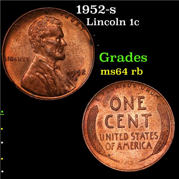 1952-s Lincoln Cent 1c Grades Choice Unc RB
