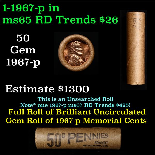 Shotgun Lincoln 1c roll, 1967-p 50 pcs Brandt Wrapper
