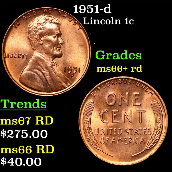 1951-d Lincoln Cent 1c Grades GEM++ RD
