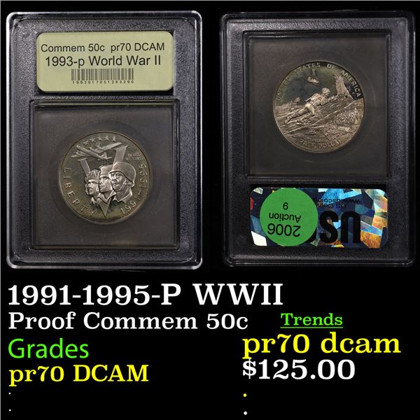 Proof 1991-1995-P WWII Modern Commem Half Dollar 50c Graded GEM++ Proof Deep Cameo By USCG