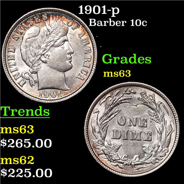 1901-p Barber Dime 10c Grades Select Unc