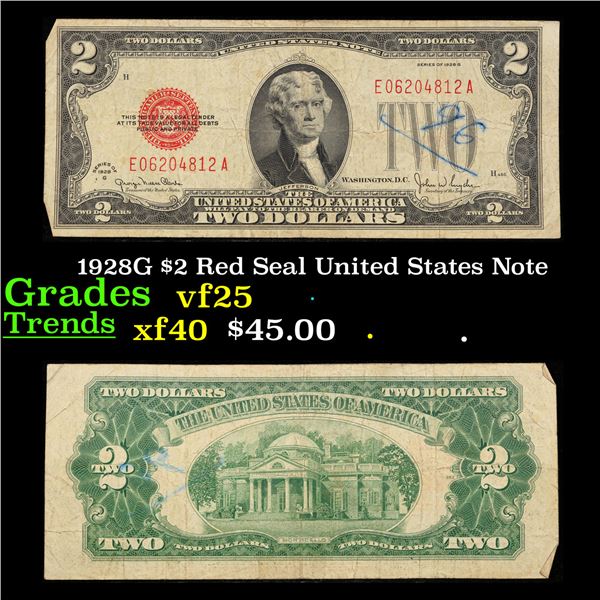 1928G $2 Red Seal United States Note Grades vf+