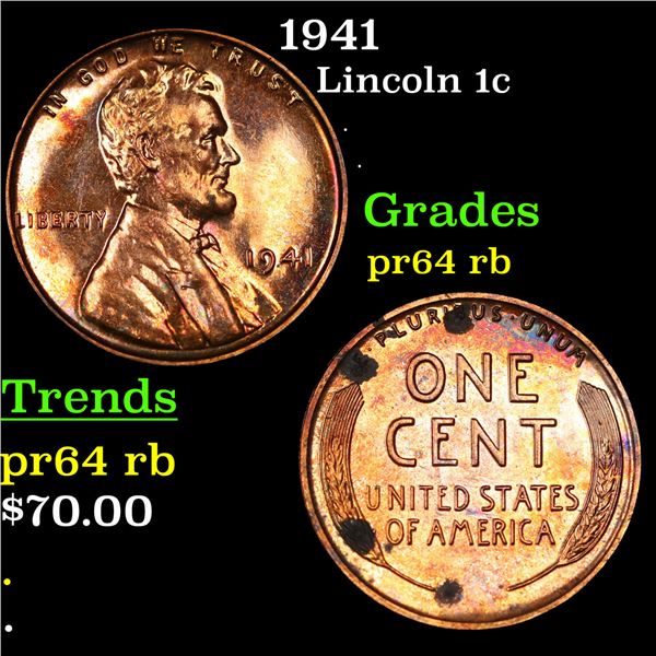 Proof 1941 Lincoln Cent 1c Grades Select+ Proof RB