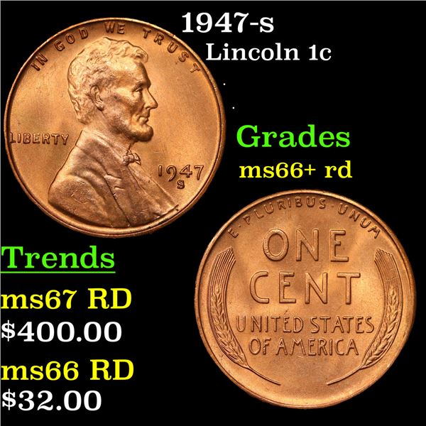1947-s Lincoln Cent 1c Grades GEM++ RD