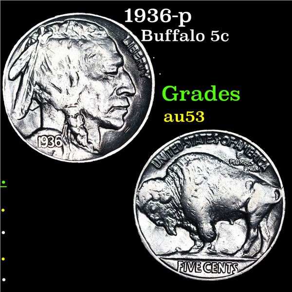1936-p Buffalo Nickel 5c Grades Select AU