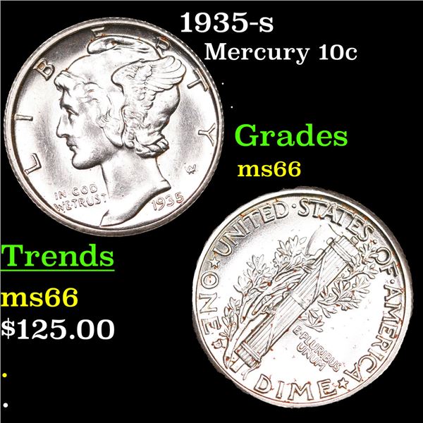 1935-d Mercury Dime 10c Grades GEM+ Unc