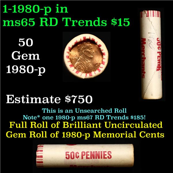 Shotgun Lincoln 1c roll,Merchants Bank Wrapper 1980-p 50 pcs
