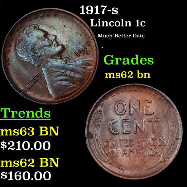 1917-s Lincoln Cent 1c Grades Select Unc BN