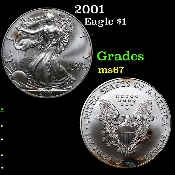 2001 Silver Eagle Dollar $1 Grades GEM++ Unc