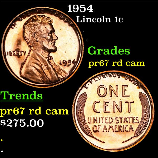 Proof 1954 Lincoln Cent 1c Grades Gem++ Proof Red Cameo