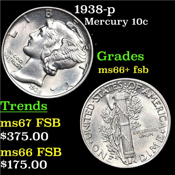 1938-p Mercury Dime 10c Grades GEM++ FSB