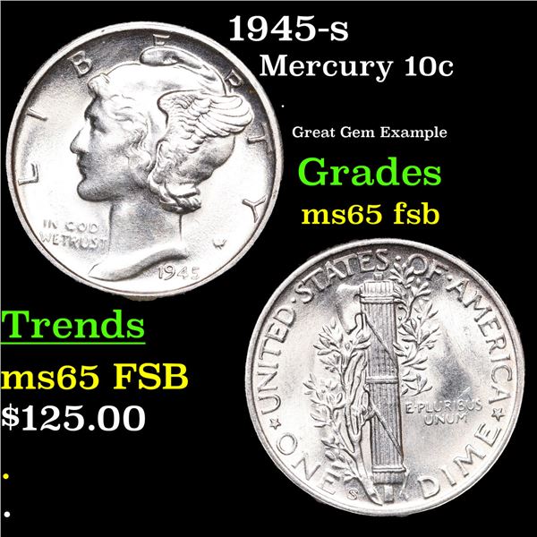 1945-s Mercury Dime 10c Grades GEM FSB