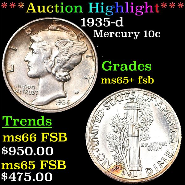 ***Auction Highlight*** 1935-d Mercury Dime 10c Graded ms65+ fsb By SEGS (fc)