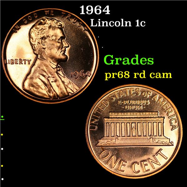 Proof 1964 Lincoln Cent 1c Grades Gem++ Proof Red Cameo