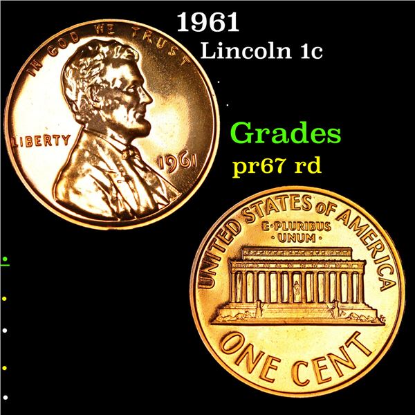 Proof 1961 Lincoln Cent 1c Grades Gem++ Proof Red