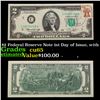 Image 1 : 1976 $2 Federal Reserve Note 1st Day of Issue, with Stamp Grades Gem CU