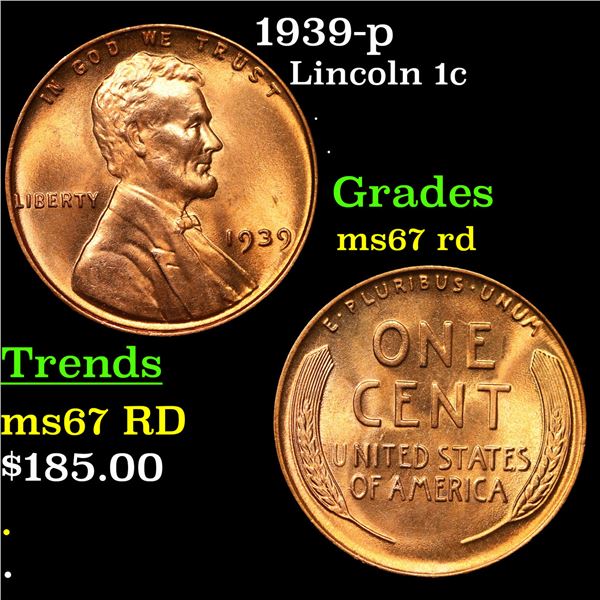 1939-p Lincoln Cent 1c Grades GEM++ Unc RD