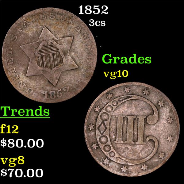 1852 Three Cent Silver 3cs Grades vg+