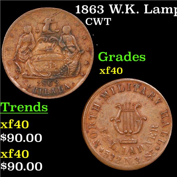 1863 W.K. Lamphear Civil War Token 1c Grades xf
