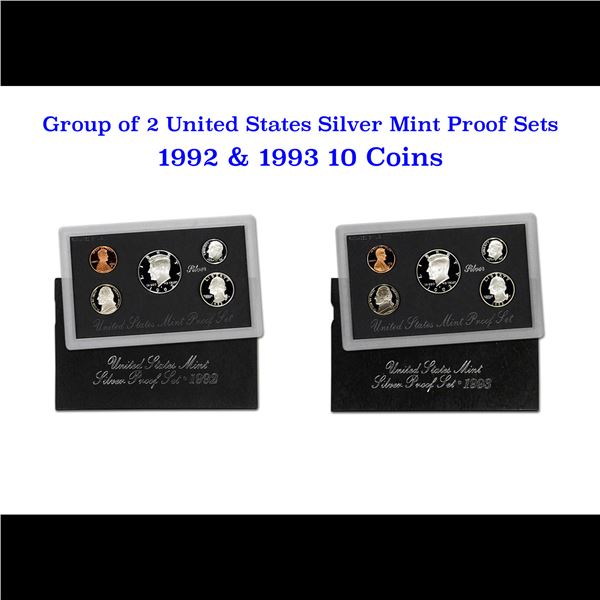 Group of 2 United States Mint Proof Sets 1992-1993 10 coins