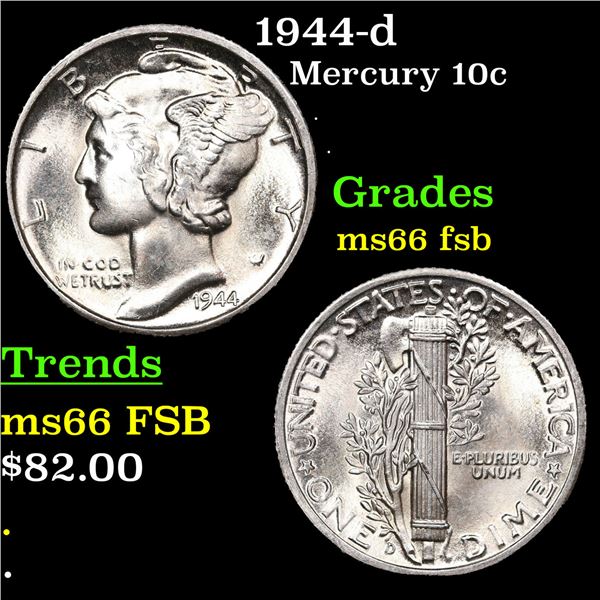 1944-d Mercury Dime 10c Grades GEM+ FSB