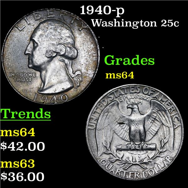1940-p Washington Quarter 25c Grades Choice Unc