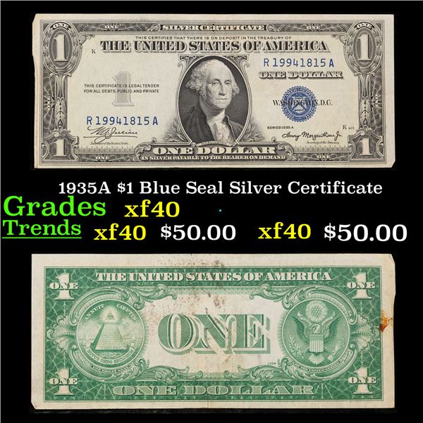 1935A $1 Blue Seal Silver Certificate Grades xf