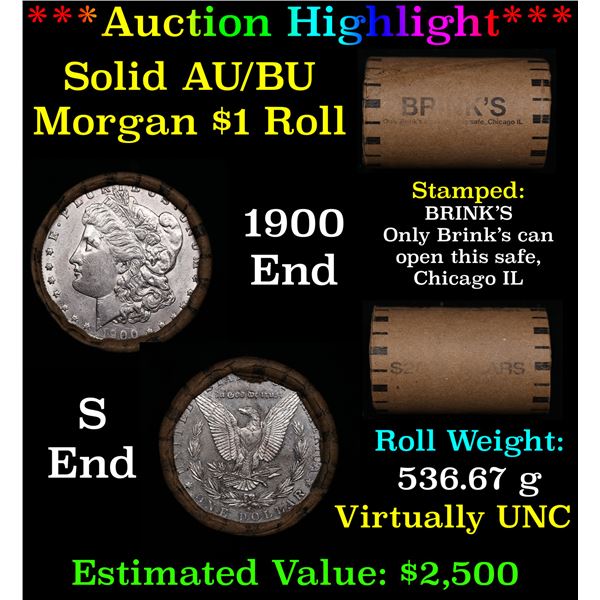 ***Auction Highlight***  AU/BU Slider Brinks Shotgun Morgan $1 Roll 1900 & s Ends Virtually UNC (fc)