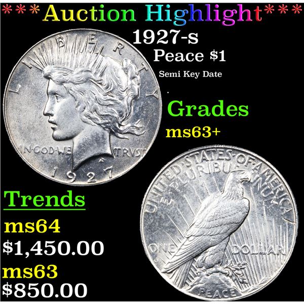 ***Auction Highlight*** 1927-s Peace Dollar $1 Graded Select+ Unc BY USCG (fc)
