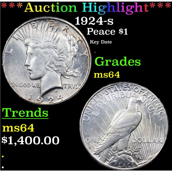 ***Auction Highlight*** 1924-s Peace Dollar $1 Graded ms64 By SEGS (fc)