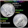 ***Auction Highlight*** 1924-s Peace Dollar $1 Graded ms64 By SEGS (fc)