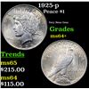 Image 1 : 1925-p Peace Dollar $1 Graded Choice+ Unc BY USCG
