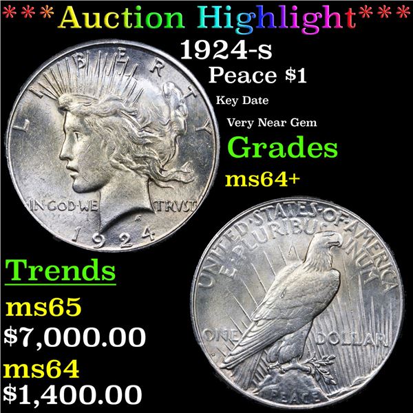 ***Auction Highlight*** 1924-s Peace Dollar $1 Graded ms64+ By SEGS (fc)