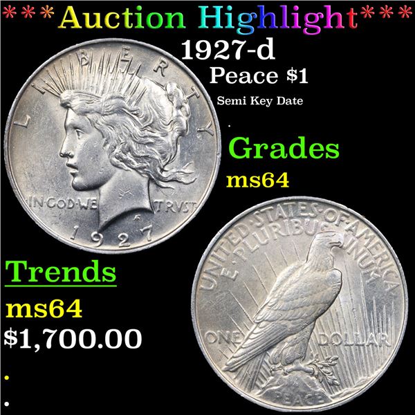 ***Auction Highlight*** 1927-d Peace Dollar $1 Graded Choice Unc BY USCG (fc)