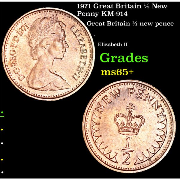 1971 Great Britain 1/2 New Penny KM-914 Grades GEM+ Unc