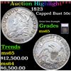 ***Auction Highlight*** 1823 Capped Bust Half Dollar 50c Graded ms65 BY SEGS (fc)