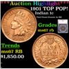 Image 1 : ***Auction Highlight*** 1901 Indian Cent TOP POP! 1c Graded ms67 rb BY SEGS (fc)