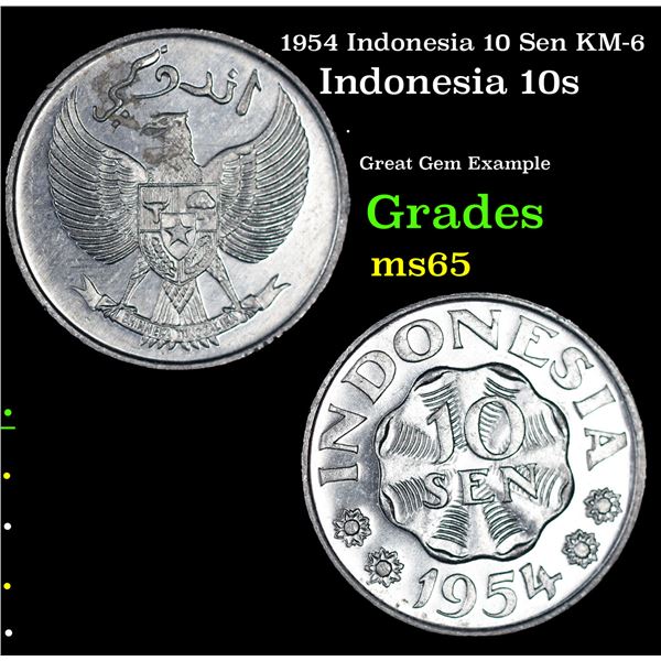 1954 Indonesia 10 Sen KM-6 Grades GEM Unc