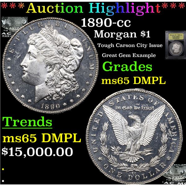 ***Auction Highlight*** 1890-cc Morgan Dollar $1 Graded GEM Unc DMPL BY USCG (fc)
