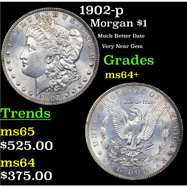 1902-p Morgan Dollar $1 Grades Choice+ Unc