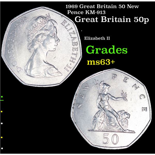 1969 Great Britain 50 New Pence KM-913 Grades Select+ Unc